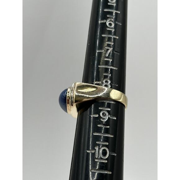 14K Yellow Gold Mens Ring with Diamond Chips / Star saphire stone Size 8.5 - Picture 6 of 6